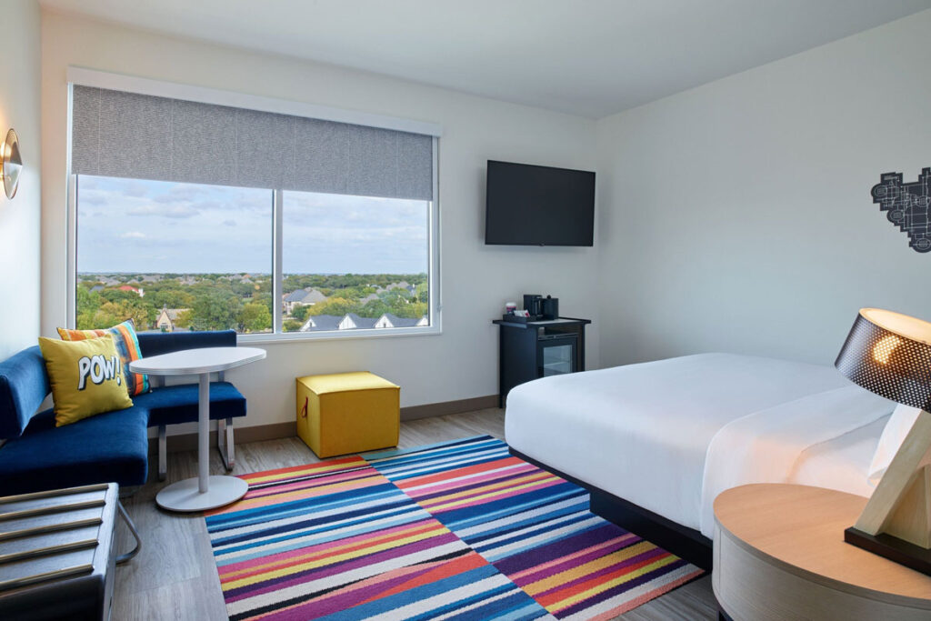 Modern queen rooms at Aloft Trophy Club near Texas Motor Speedway