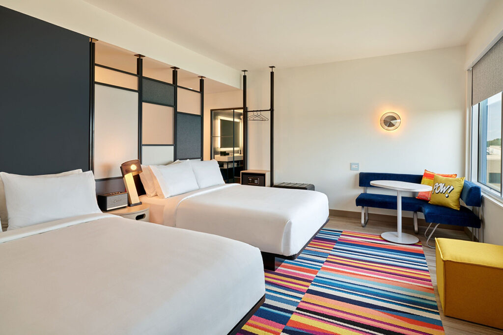 Guest room with 2 Queen beds. Aloft Fort Worth is the perfect hotel for your Staycation.